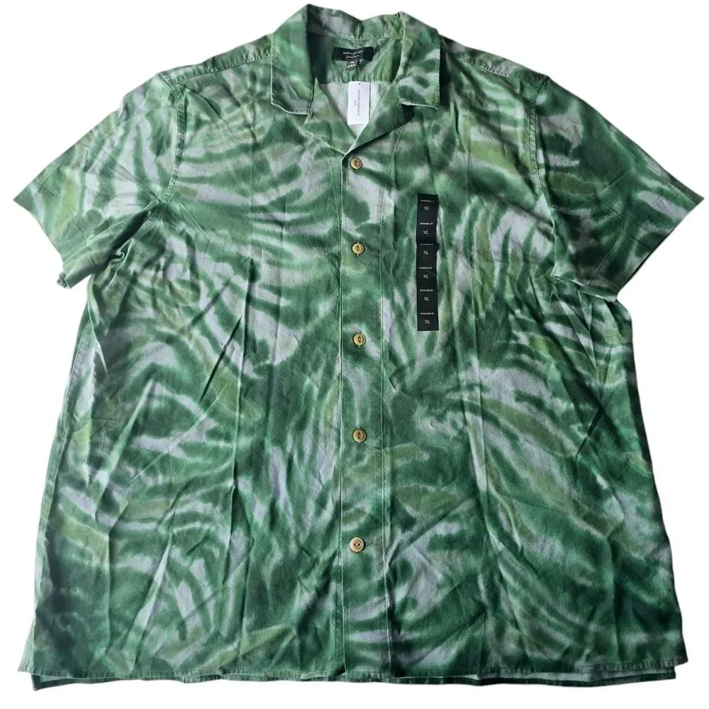 Banana Republic NWT Men Tie‎ Dye Botanical Green Short Sleeve Button Up Shirt XL